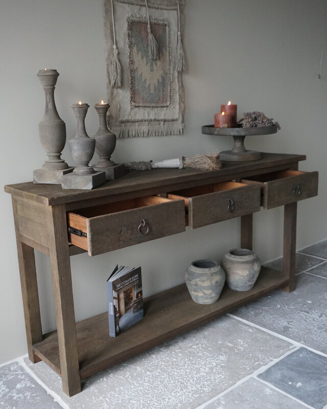 Rene Houtman Sidetable | Oud Hout | 3 Lades | H90,5 x B175 x D45 cm