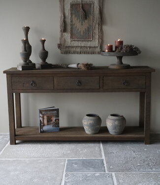 Rene Houtman Sidetable | Oud Hout | 3 Lades | H90,5 x B175 x D45 cm