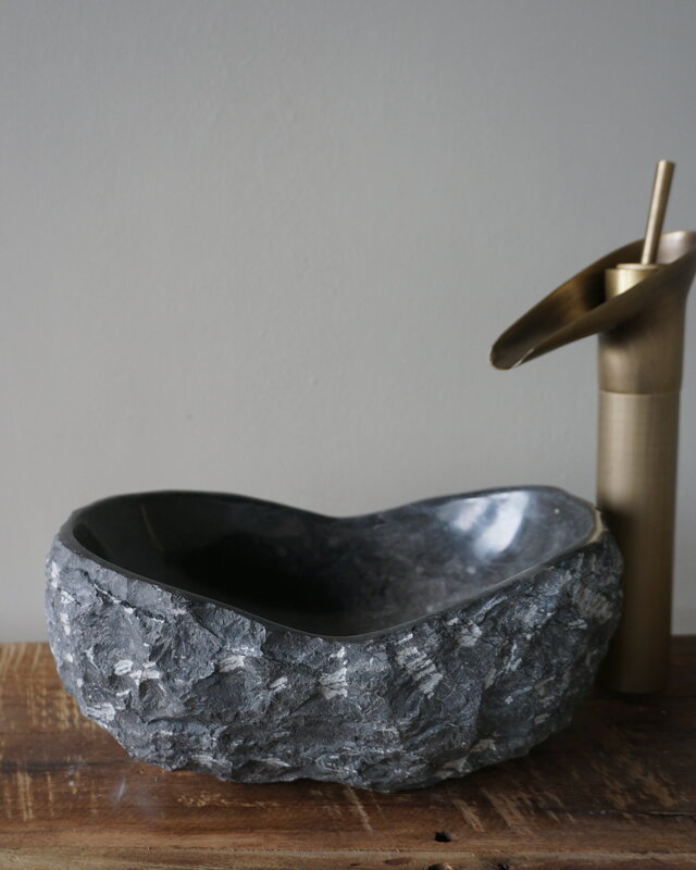 Loutro Bathroomware Waskom Natuursteen | Gekapt Grijs/Zwart | Meerdere Maten