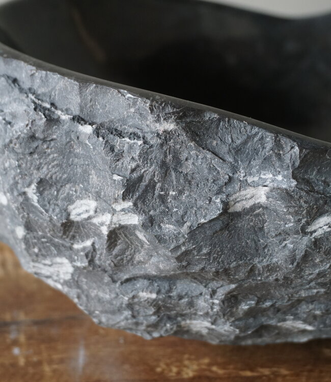Rene Houtman Waskom Natuursteen | Gekapt Grijs/Zwart | Meerdere Maten
