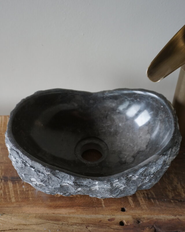 Loutro Bathroomware Waskom Natuursteen | Gekapt Grijs/Zwart | Meerdere Maten