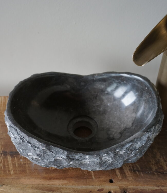 Loutro Bathroomware Waskom Natuursteen | Gekapt Grijs/Zwart | Meerdere Maten
