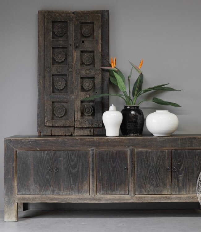 Be-Uniq Oud Snijwerk Paneel Tribal | Nepal | H137 x B79 x D8cm