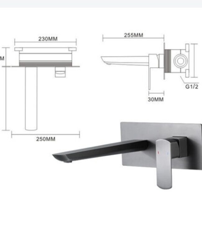 Rene Houtman Luxe Inbouwkraan | Gun Metal | Mengkraan