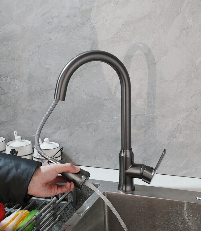 Rene Houtman Keukenkraan | Uittrekbare Sproeikop | Gun Metal