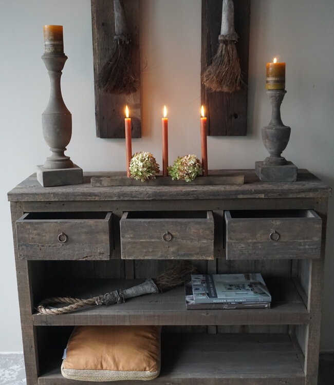 Rene Houtman Sidetable | Oud Hout | 3 Lades | H91,5 x B121 x D40 cm