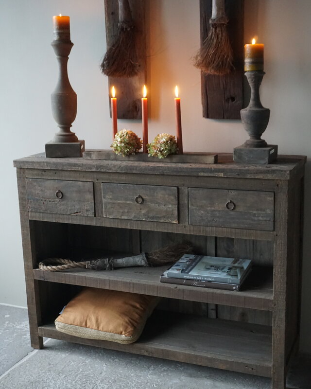Rene Houtman Sidetable | Oud Hout | 3 Lades | H91,5 x B121 x D40 cm