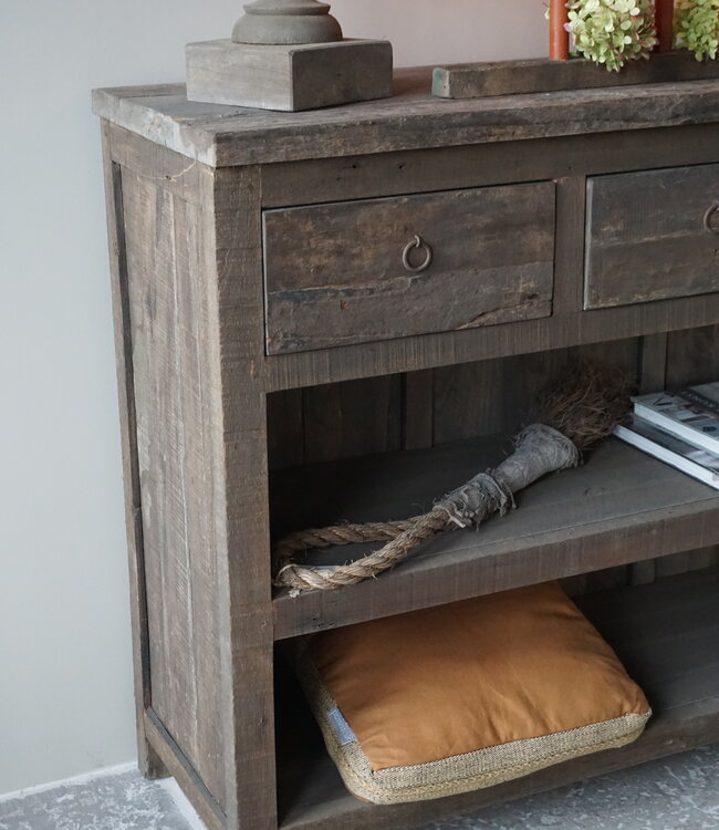 Rene Houtman Sidetable | Oud Hout | 3 Lades | H91,5 x B121 x D40 cm