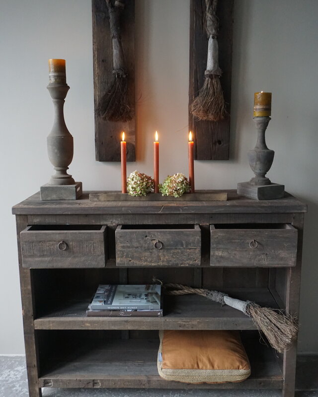 Rene Houtman Sidetable | Oud Hout | 3 Lades | H91,5 x B121 x D40 cm
