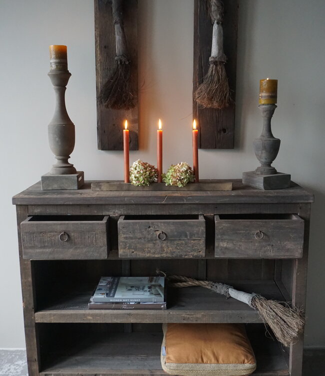 Rene Houtman Sidetable | Oud Hout | 3 Lades | H91,5 x B121 x D40 cm