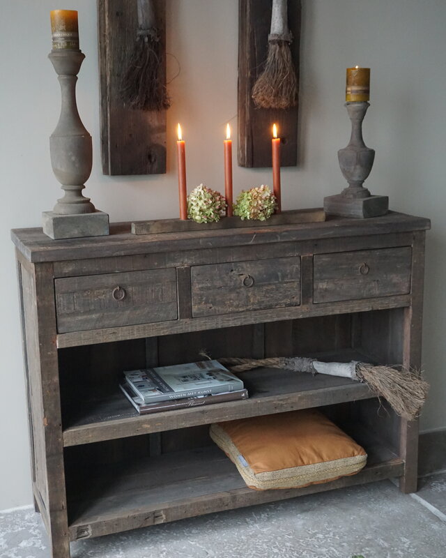 Rene Houtman Sidetable | Oud Hout | 3 Lades | H91,5 x B121 x D40 cm