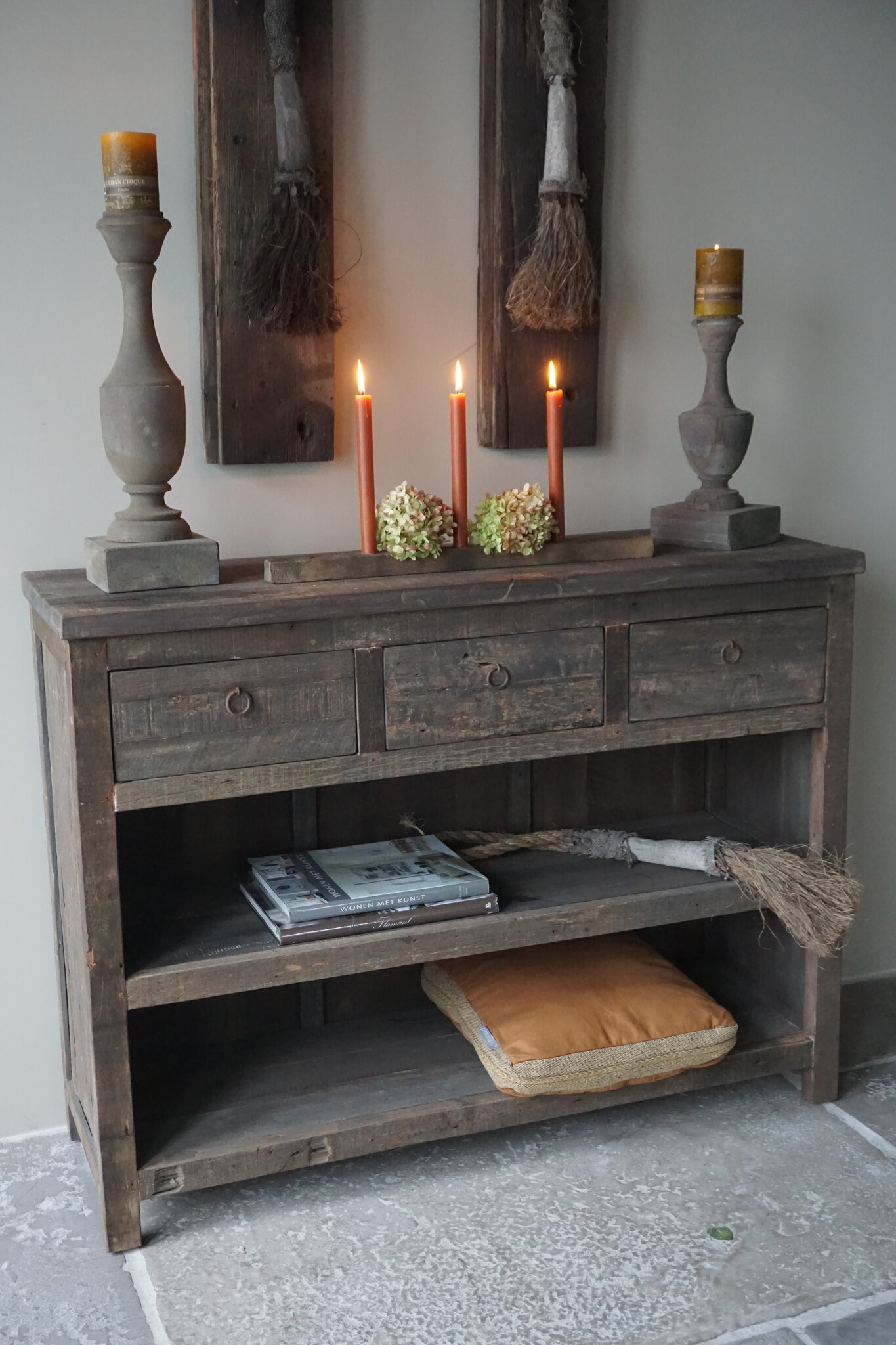 Rene Houtman Sidetable | Oud Hout | 3 Lades | H91,5 x B121 x D40 cm