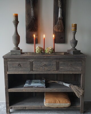 Rene Houtman Sidetable | Oud Hout | 3 Lades | H91,5 x B121 x D40 cm