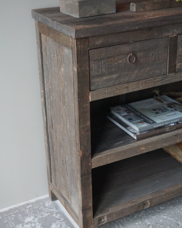 Rene Houtman Sidetable | Oud Hout | 3 Lades | H91,5 x B121 x D40 cm