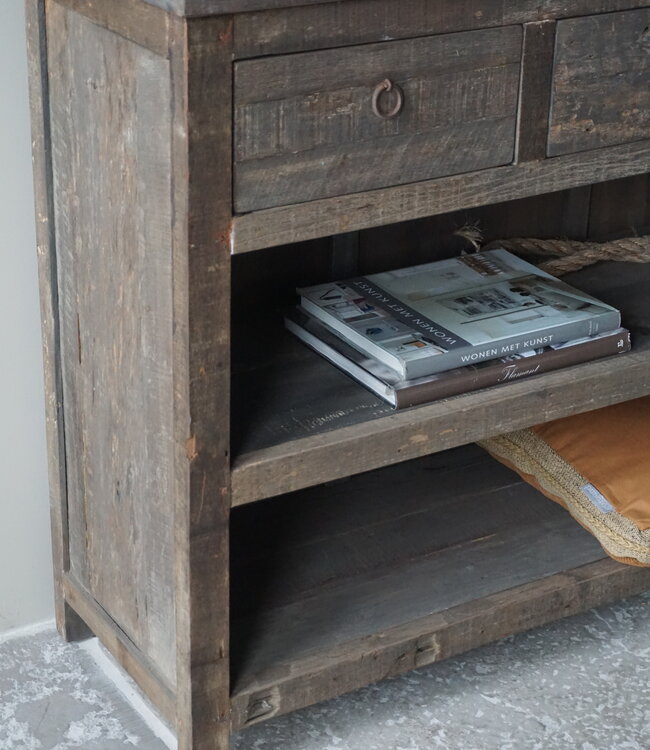 Rene Houtman Sidetable | Oud Hout | 3 Lades | H91,5 x B121 x D40 cm