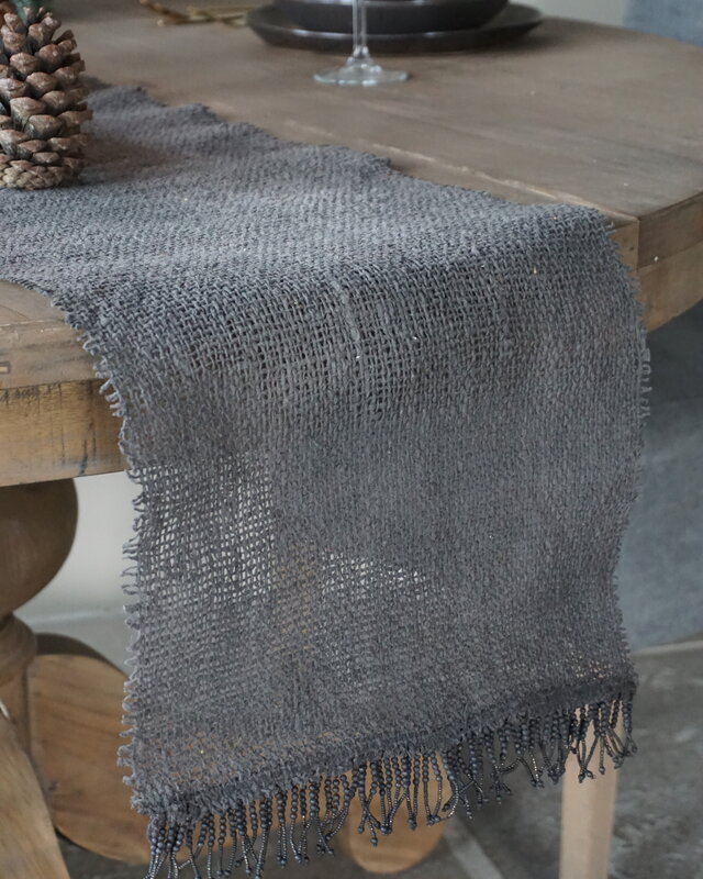 Rene Houtman Tafelloper Grijs | Landelijk | L215 x B35 cm