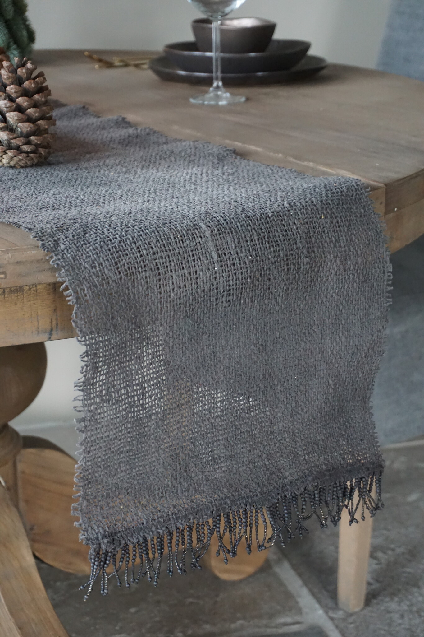 Rene Houtman Tafelloper Grijs | Landelijk | L215 x B35 cm