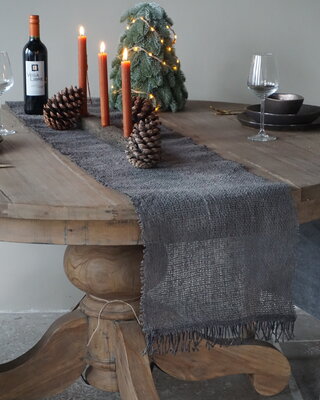 Rene Houtman Tafelloper Grijs | Landelijk | L215 x B35 cm
