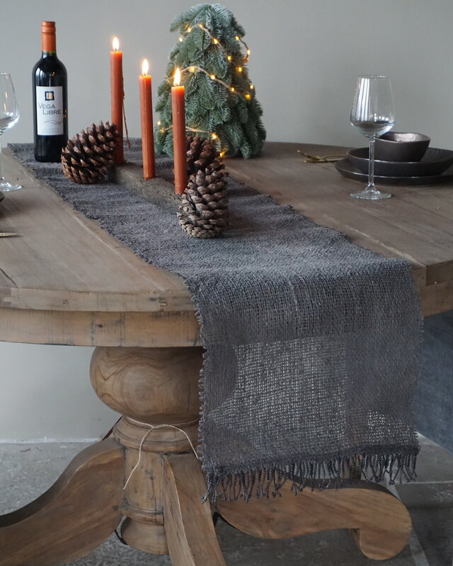Rene Houtman Tafelloper Grijs | Landelijk | L215 x B35 cm