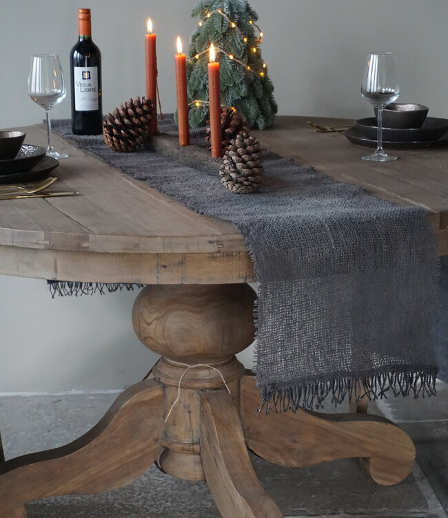 Rene Houtman Tafelloper Grijs | Landelijk | L215 x B35 cm