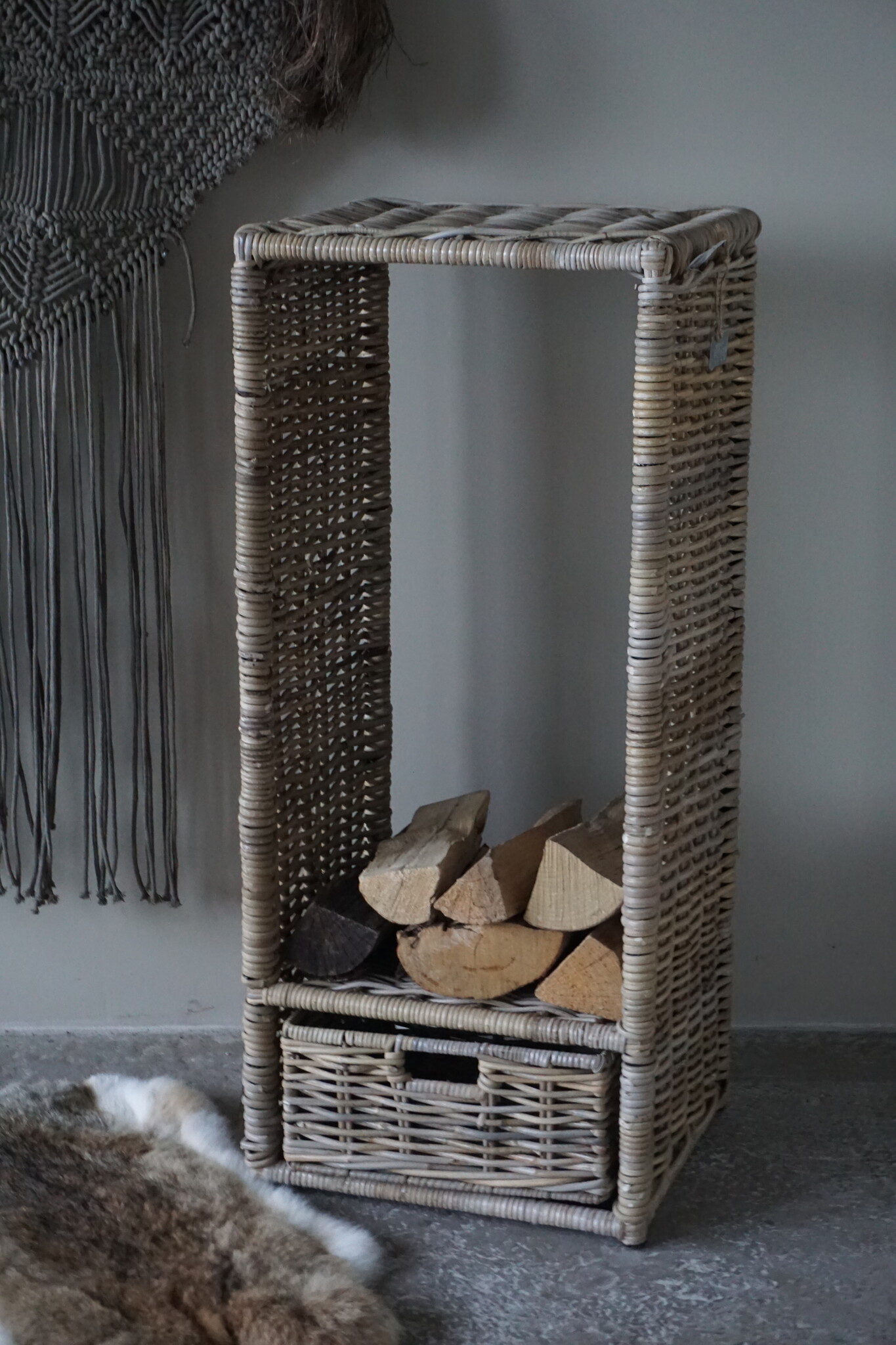 Rene Houtman Haardmand | Grijs | Met Lade | H91 x B40 x D33 cm