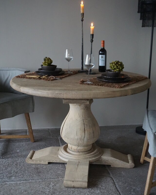 Rene Houtman Eetkamertafel Rond | Eiken | Bolpoot | Ø115 x H77 cm