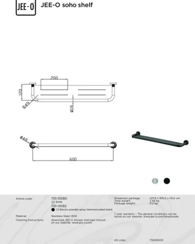 JEE-O Soho Planchette | Geborsteld RVS | B60 cm