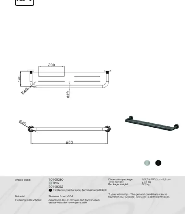 JEE-O Soho Planchette | Geborsteld RVS | B60 cm