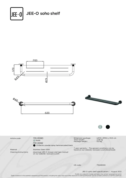 JEE-O Soho Planchette | Geborsteld RVS | B60 cm
