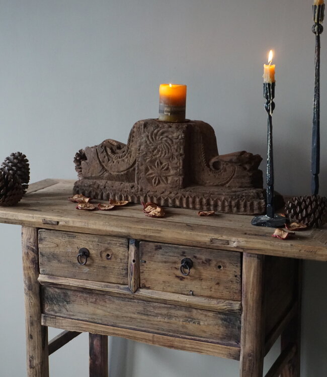 Rene Houtman Uniek Houten Ornament Kandelaar | H23 x B57 x D13 cm