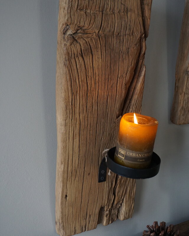 Rene Houtman Oud Houten Wandkandelaar | H55 x B20 x D4 cm