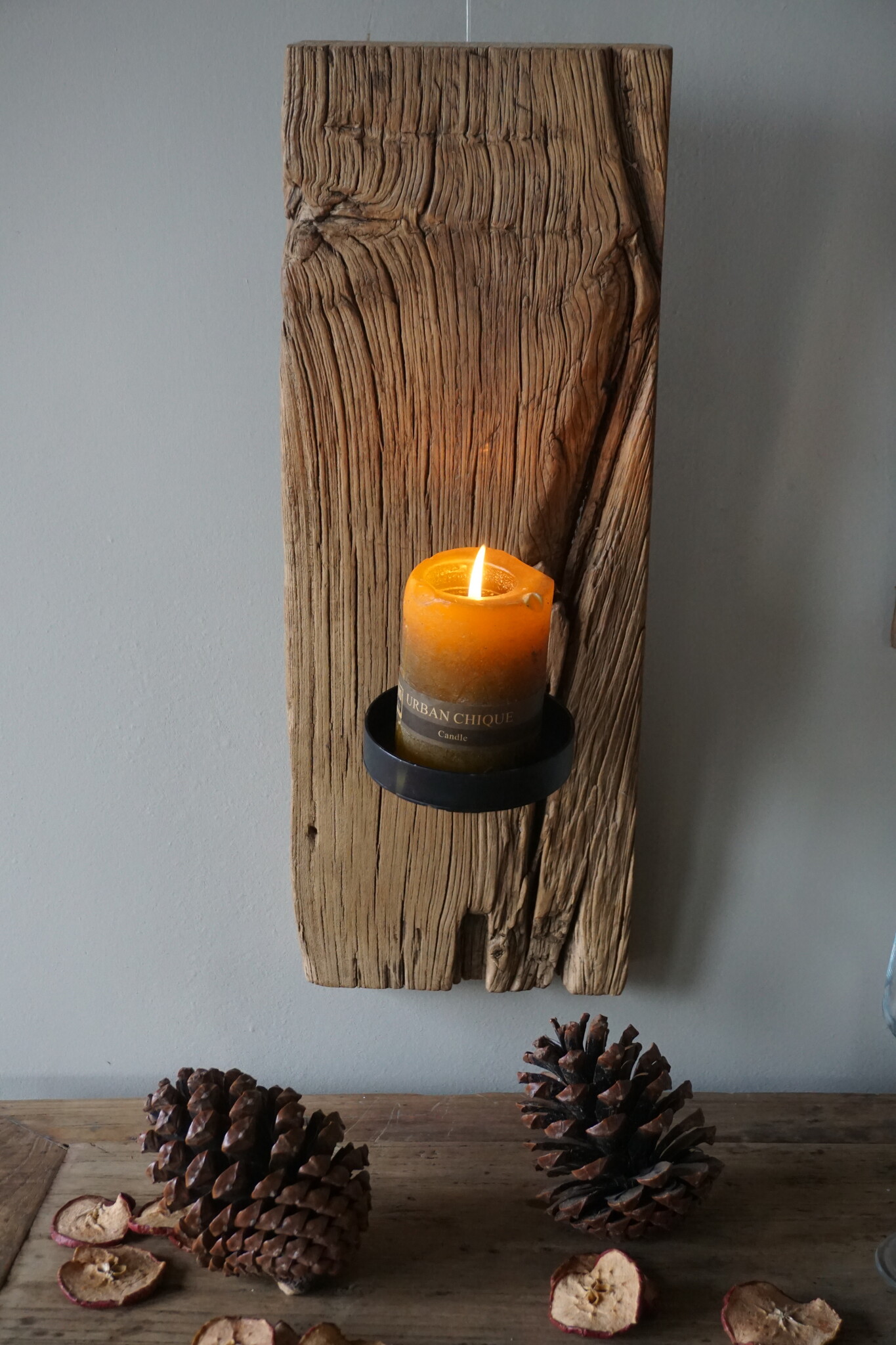 Rene Houtman Oud Houten Wandkandelaar | H55 x B20 x D4 cm