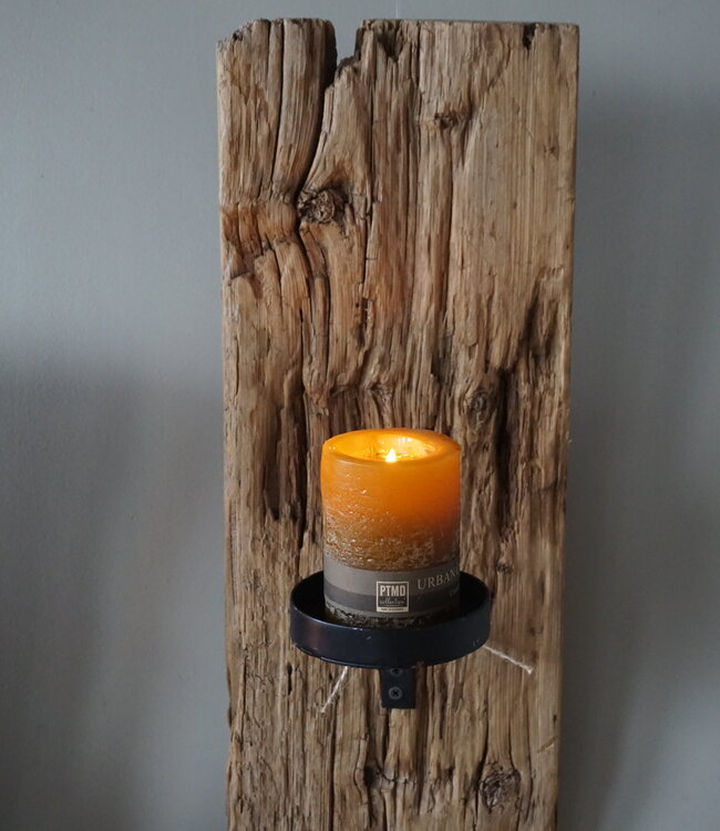Rene Houtman Oud Houten Wandkandelaar | H52 x B20 x D4 cm