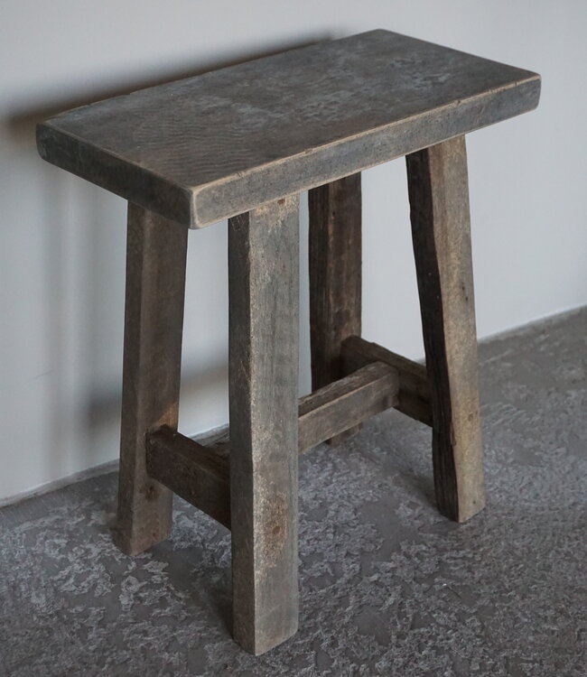 Luksa Home Collection Oud Houten Bankje | Teakhout | H46 x B40 x D20 cm