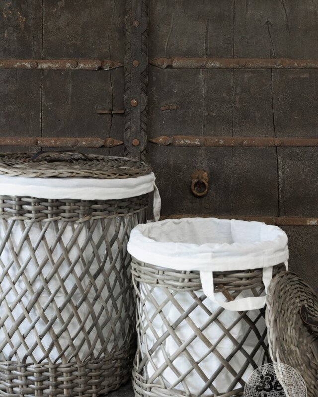 Be-Uniq Wasmanden + Linnen Zak | Rattan Grey | Set van 2