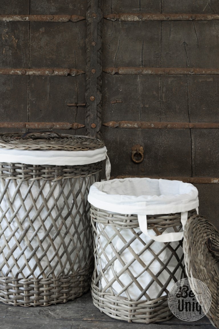 Be-Uniq Wasmanden + Linnen Zak | Rattan Grey | Set van 2