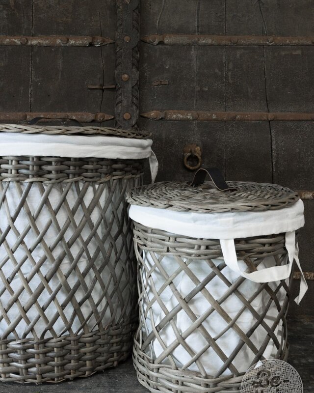 Be-Uniq Wasmanden + Linnen Zak | Rattan Grey | Set van 2