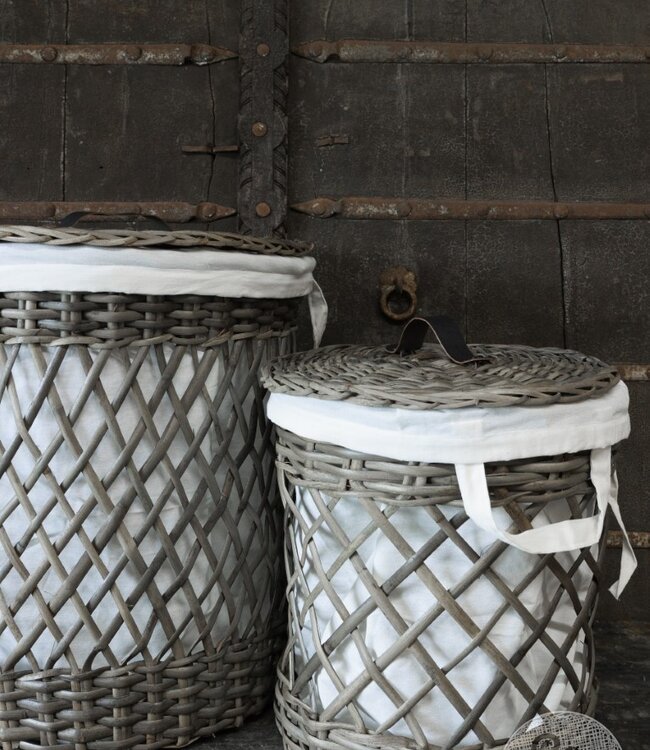 Be-Uniq Wasmanden + Linnen Zak | Rattan Grey | Set van 2