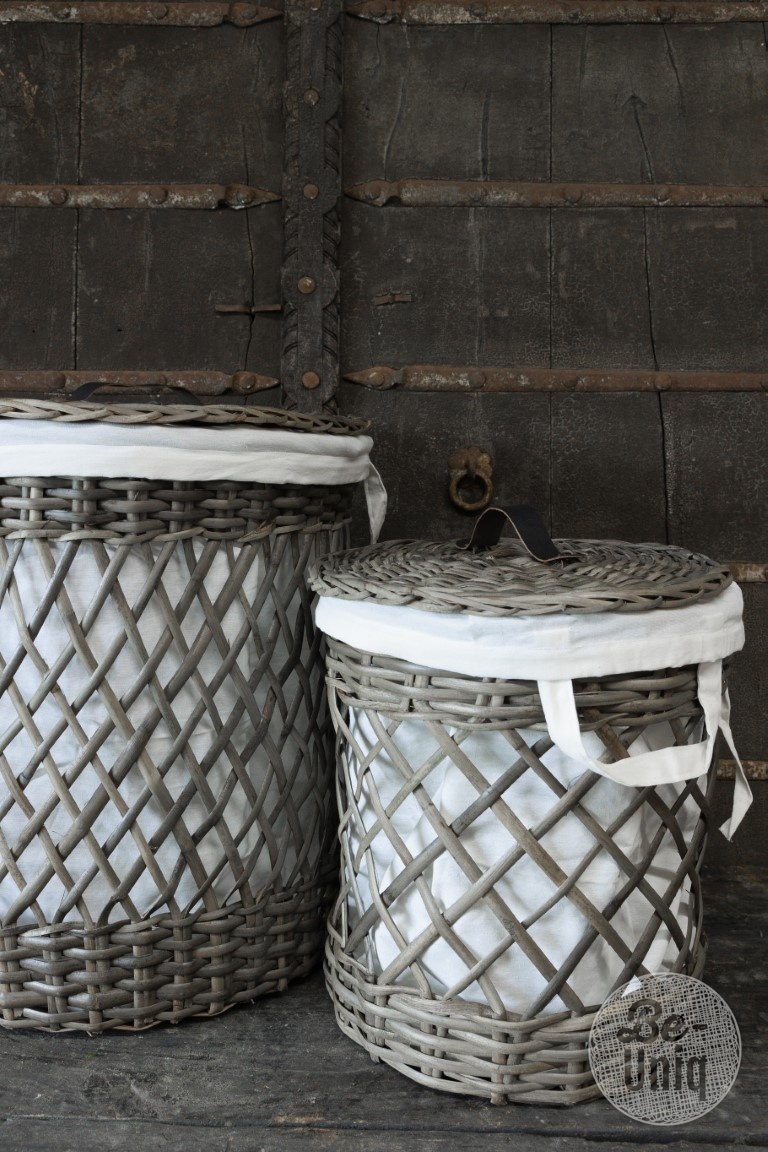Be-Uniq Wasmanden + Linnen Zak | Rattan Grey | Set van 2
