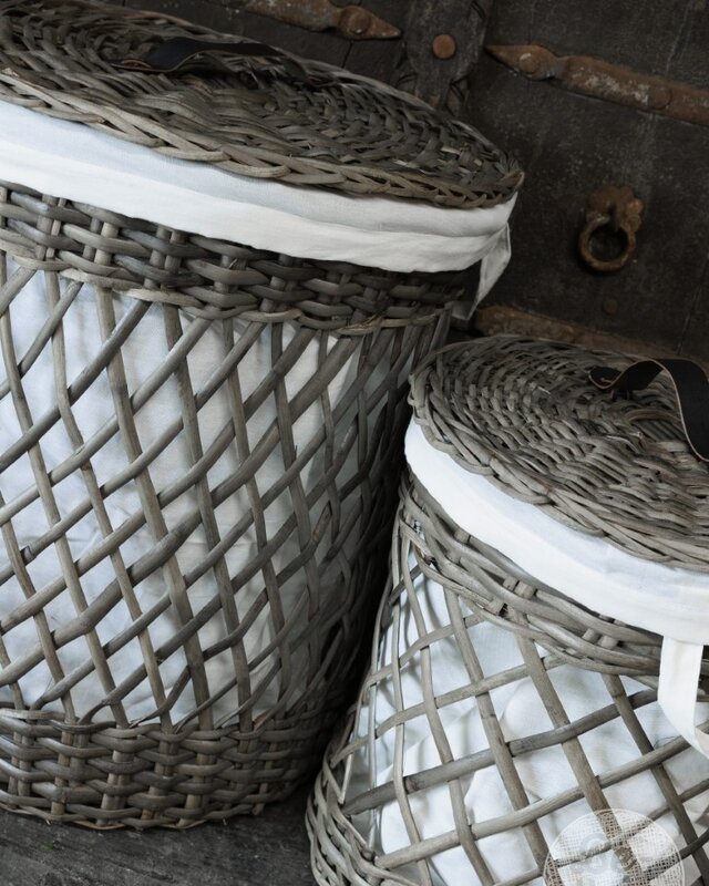 Be-Uniq Wasmanden + Linnen Zak | Rattan Grey | Set van 2