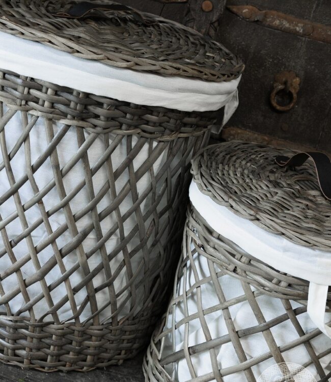 Be-Uniq Wasmanden + Linnen Zak | Rattan Grey | Set van 2