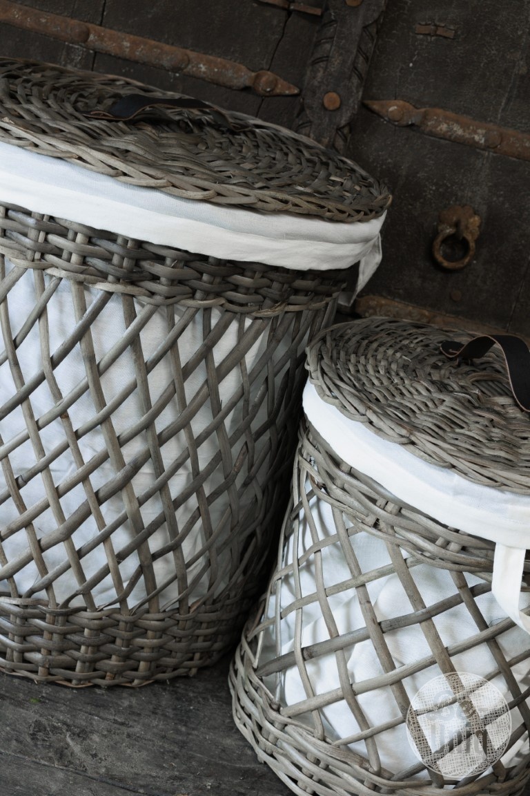 Be-Uniq Wasmanden + Linnen Zak | Rattan Grey | Set van 2