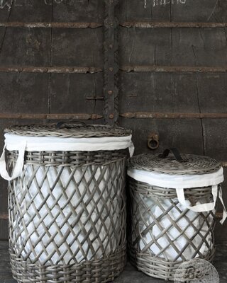 Be-Uniq Wasmanden + Linnen Zak | Rattan Grey | Set van 2