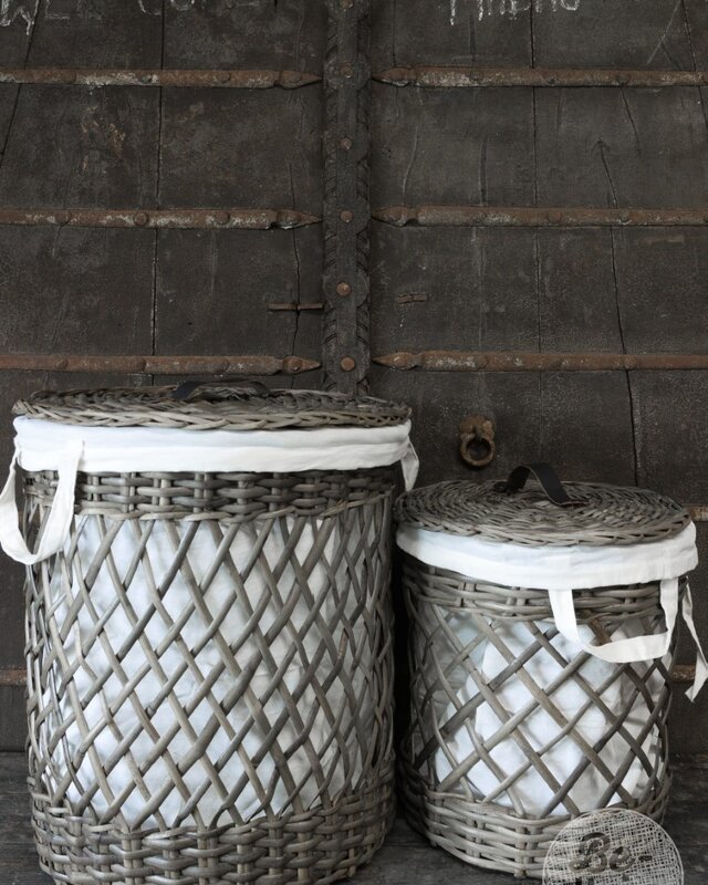 Be-Uniq Wasmanden + Linnen Zak | Rattan Grey | Set van 2