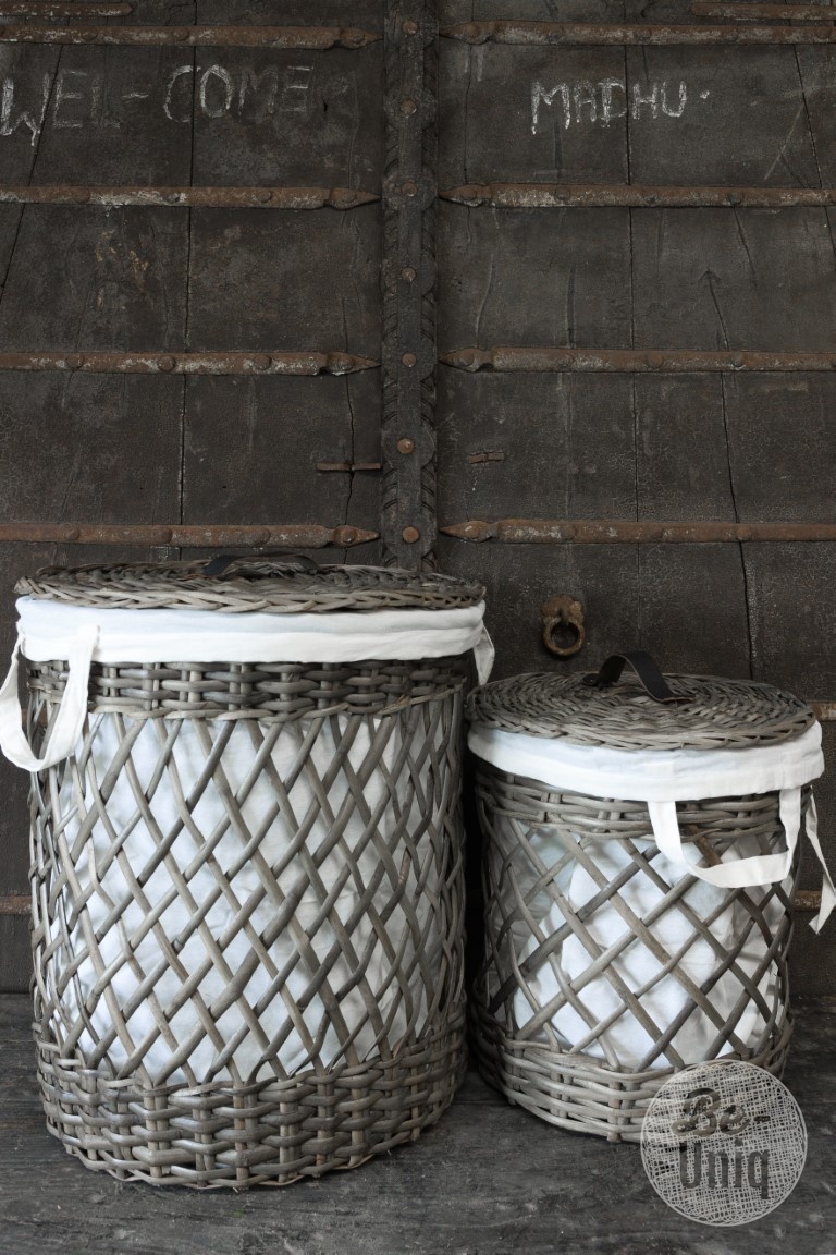 Be-Uniq Wasmanden + Linnen Zak | Rattan Grey | Set van 2