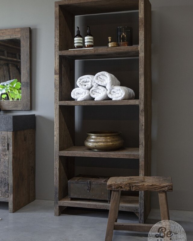 Be-Uniq Oud Houten Krukje | Rustiek | H45xB47xD25 Cm