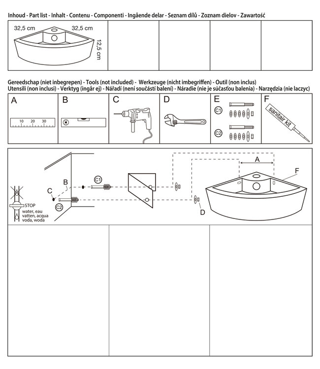 Differnz Hoekfontein Hera | Wit | H12,5 x D32,5 cm