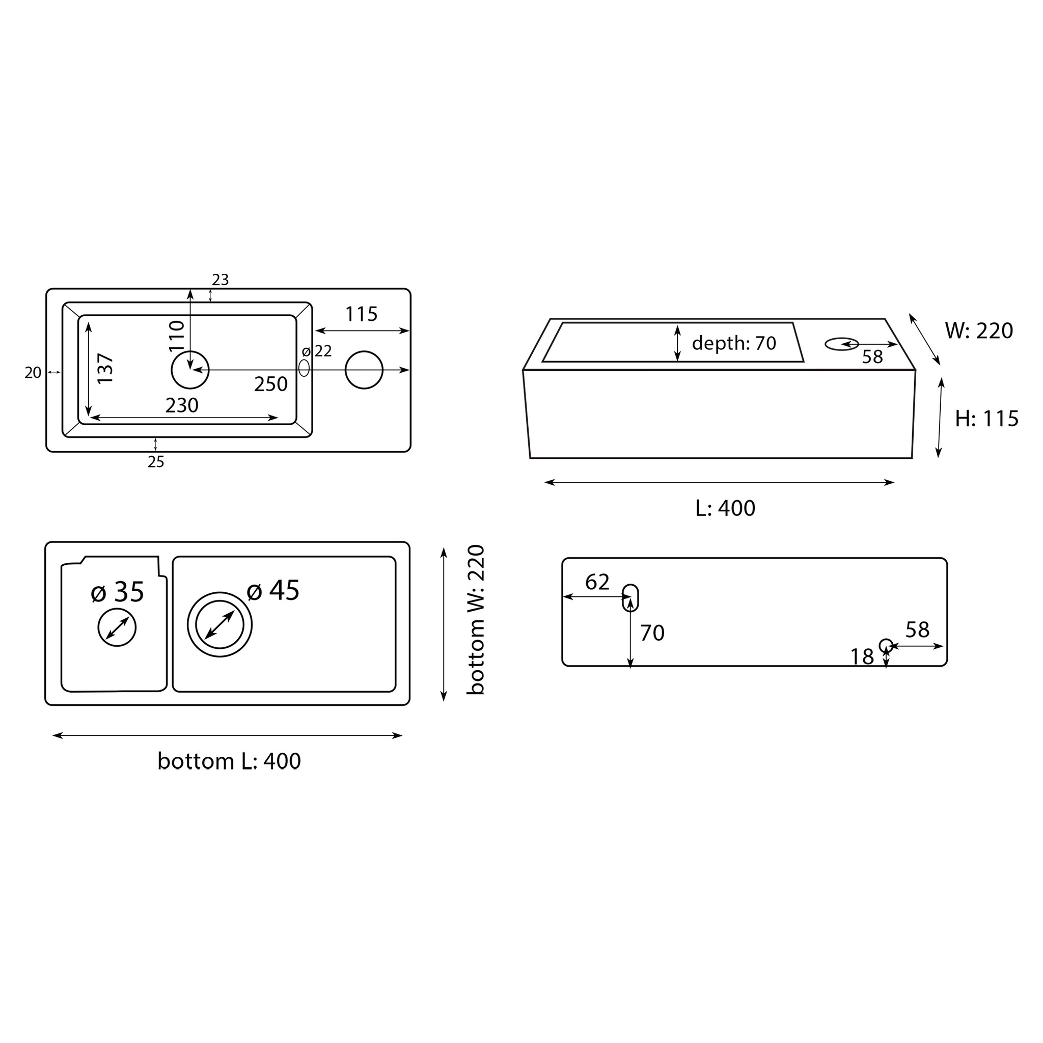 Differnz Fontein Hura L | Mat Zwart | H11,5 x B40 x D22 cm