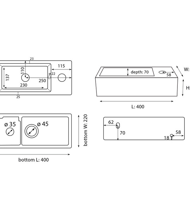 Differnz Fontein Hura L | Wit | H11,5 x B40 x D22 cm