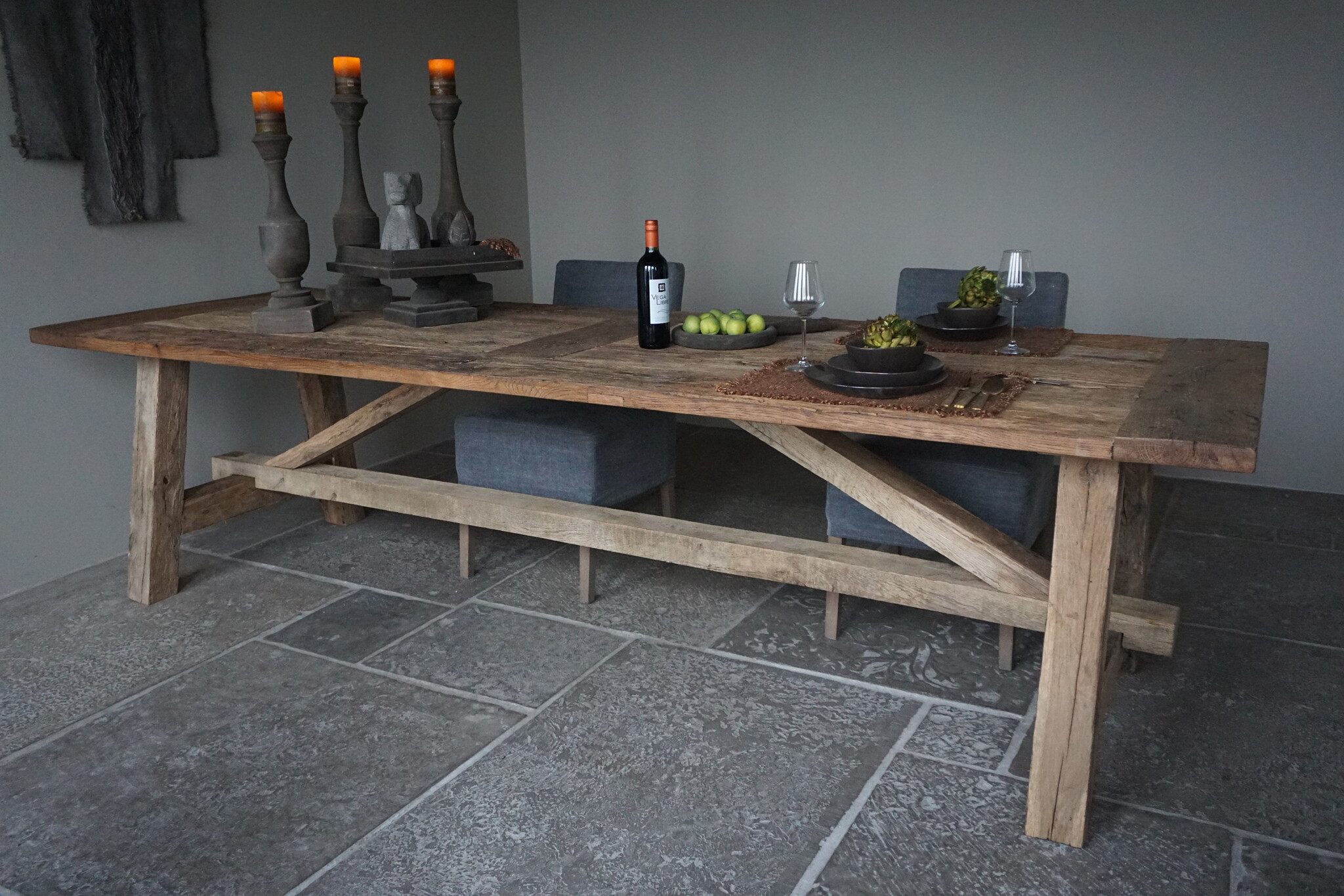 Rene Houtman Oud Eikenhouten Tafel | H79 x B300 x D100 cm